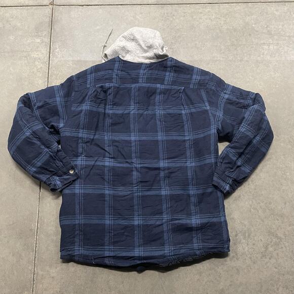 Wrangler Authentics Jacket Mens Large Blue Plaid Hooded Flannel Quilted Shacket - Picture 6 of 6